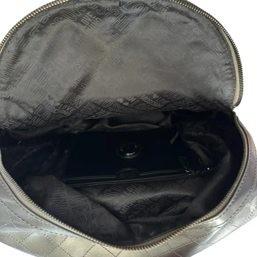 Love Moschino Quilted Faux Leather Backpack‎ Metallic Silver - Image 10