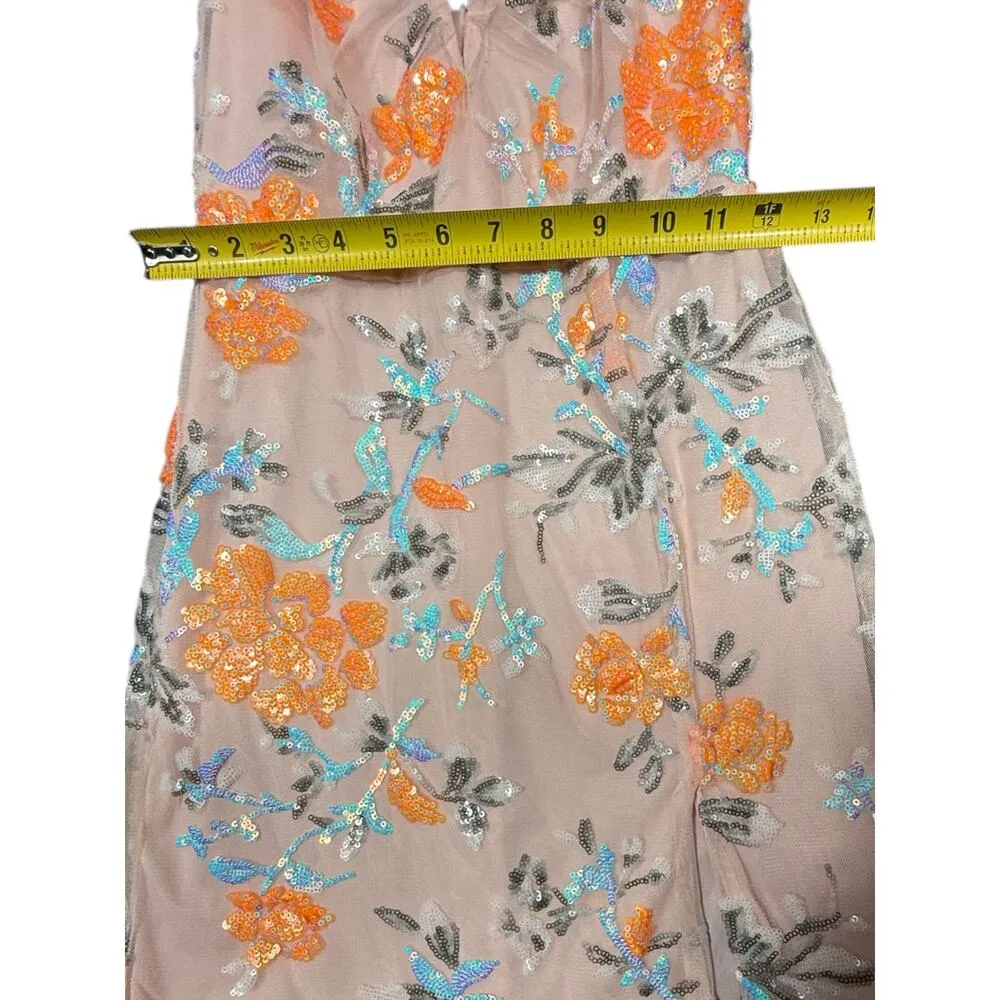 Lucy in the Sky Nude Sequin Floral Dress Size Small - Image 6
