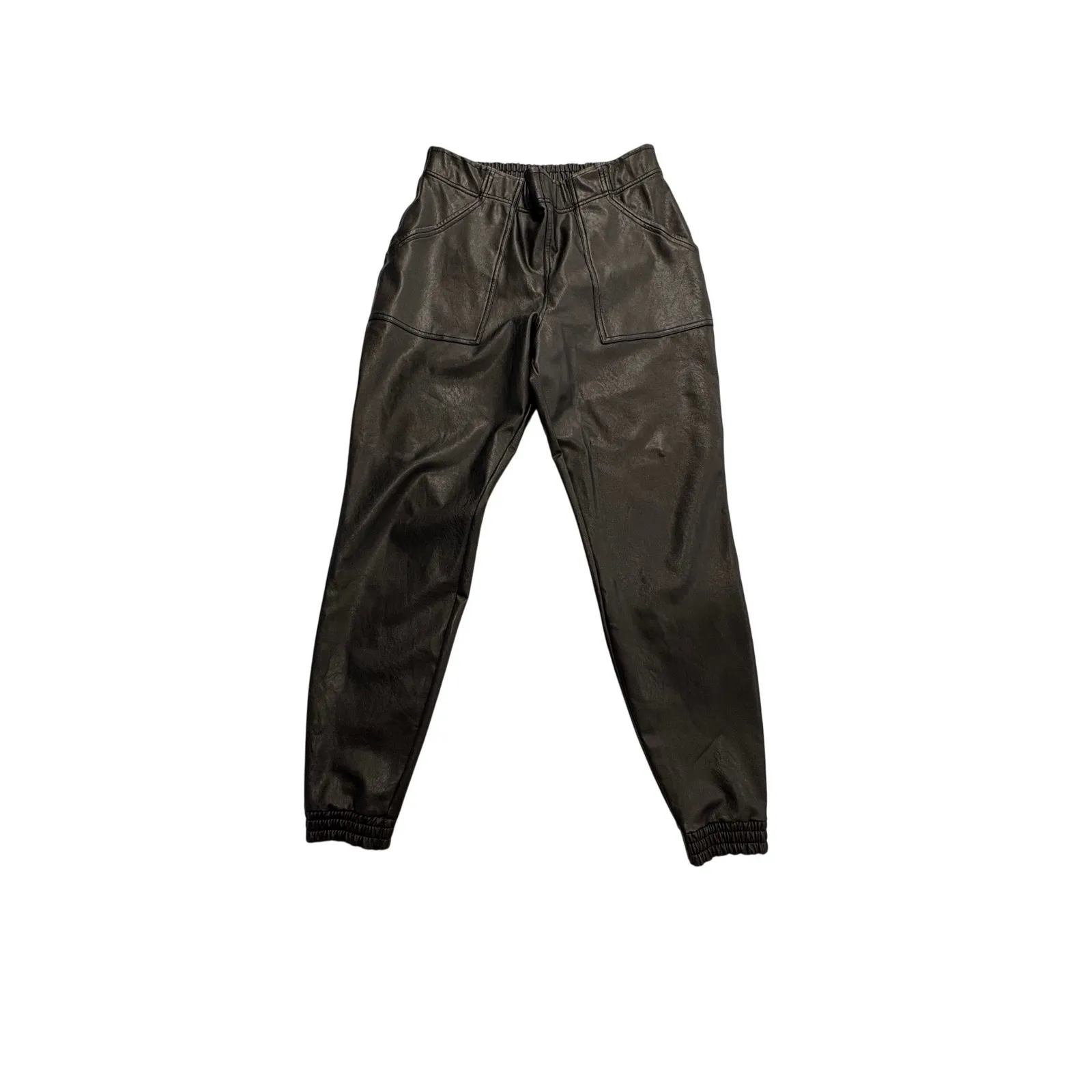 SPANX Faux Leather Jogger Pants Black High Waisted Elastic Waist Cuffs Women XL - Image 2