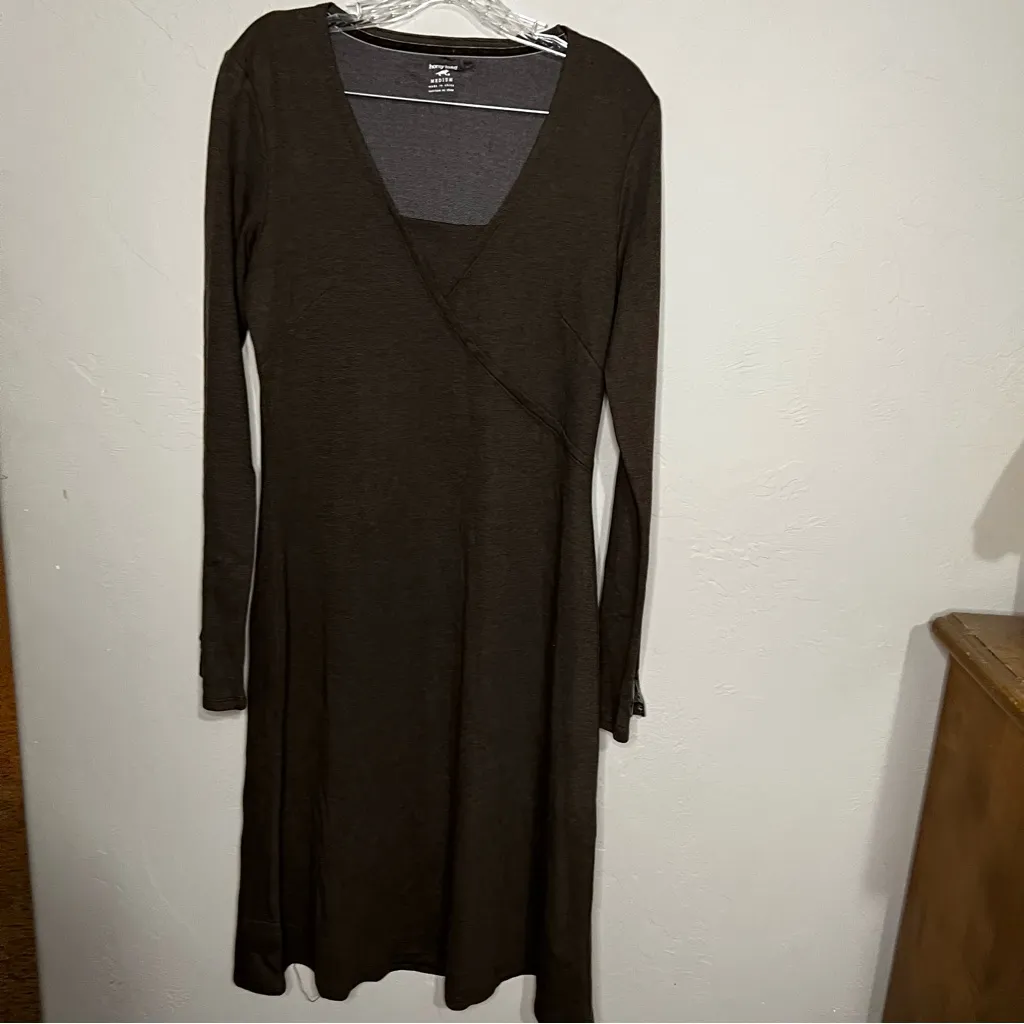 Horny Toad Tomboy Chocolate Brown Faux Wrap Long Sleeve Athleisure Dress - Image 2