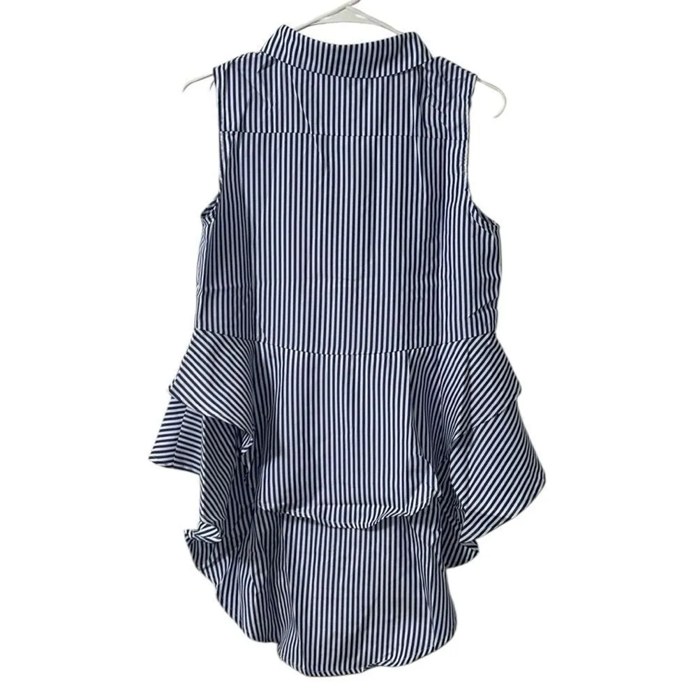 English Factor Girls Kids stripe Blue and White High-low Top/Blouse(Size 13/14) - Image 3