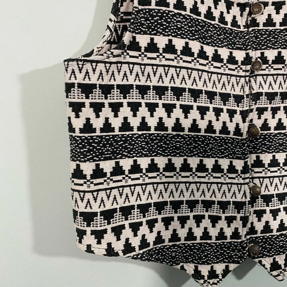 Austin Harris Black & White Aztec Tapestry Knit Western Button Up Vest Size M Size M - Image 4
