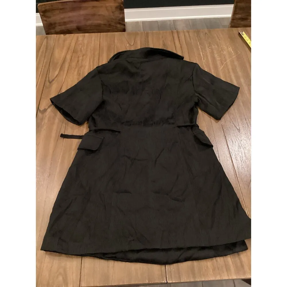 4SI3NNA Lorenzo Short Sleeve Belted Blazer Dress Notch Collar Black Medium - Image 8