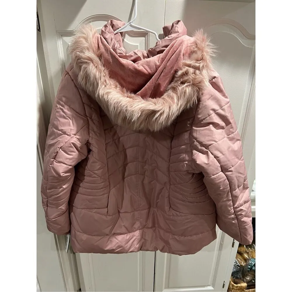 Details Women's Long Sleeve Quilted Puffer Jacket with Faux Fur Trim 2XL Pink Size XXL - Image 8