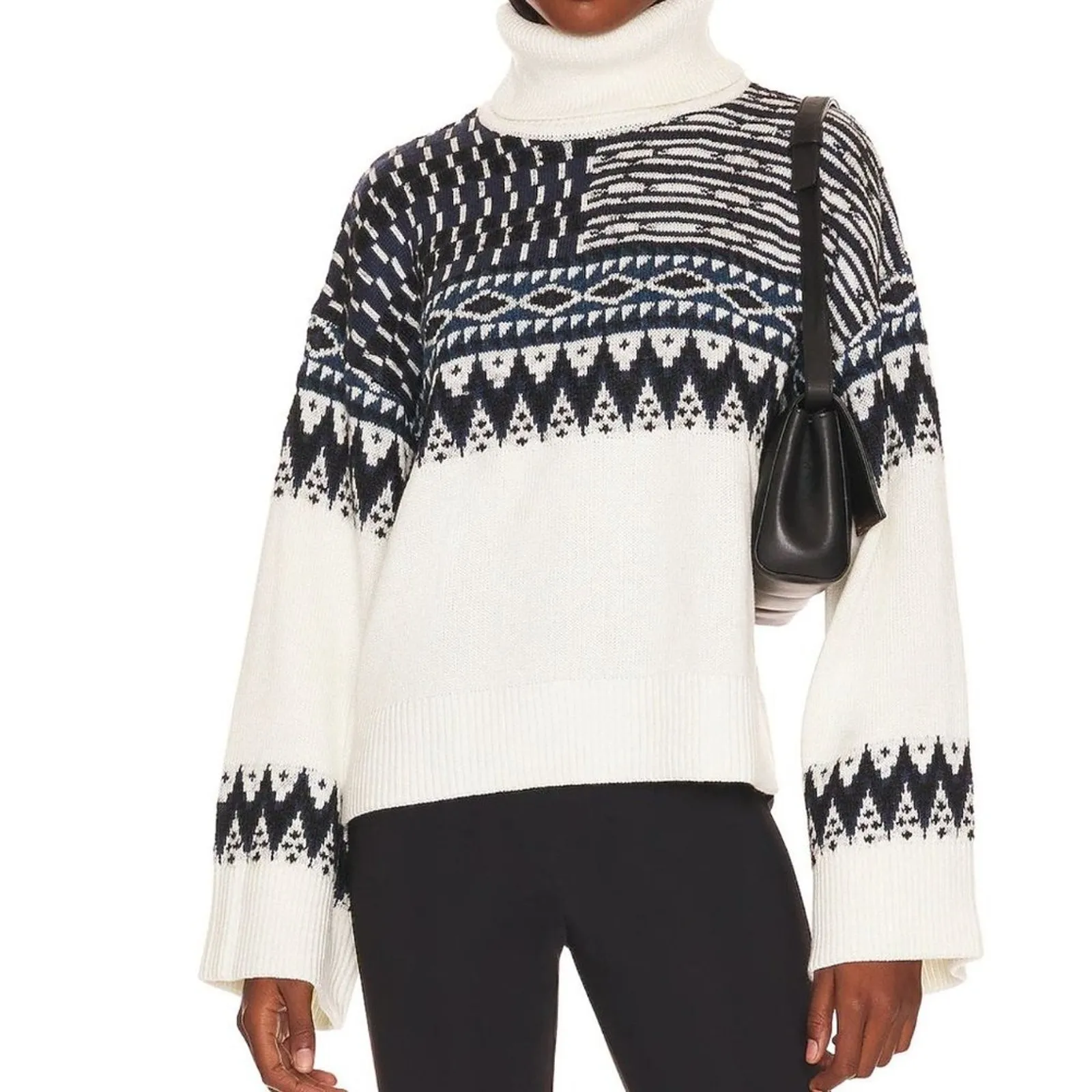 L'Academie - Caledon Boxy Fairisle Turtleneck Sweater in White and Black - Image 5