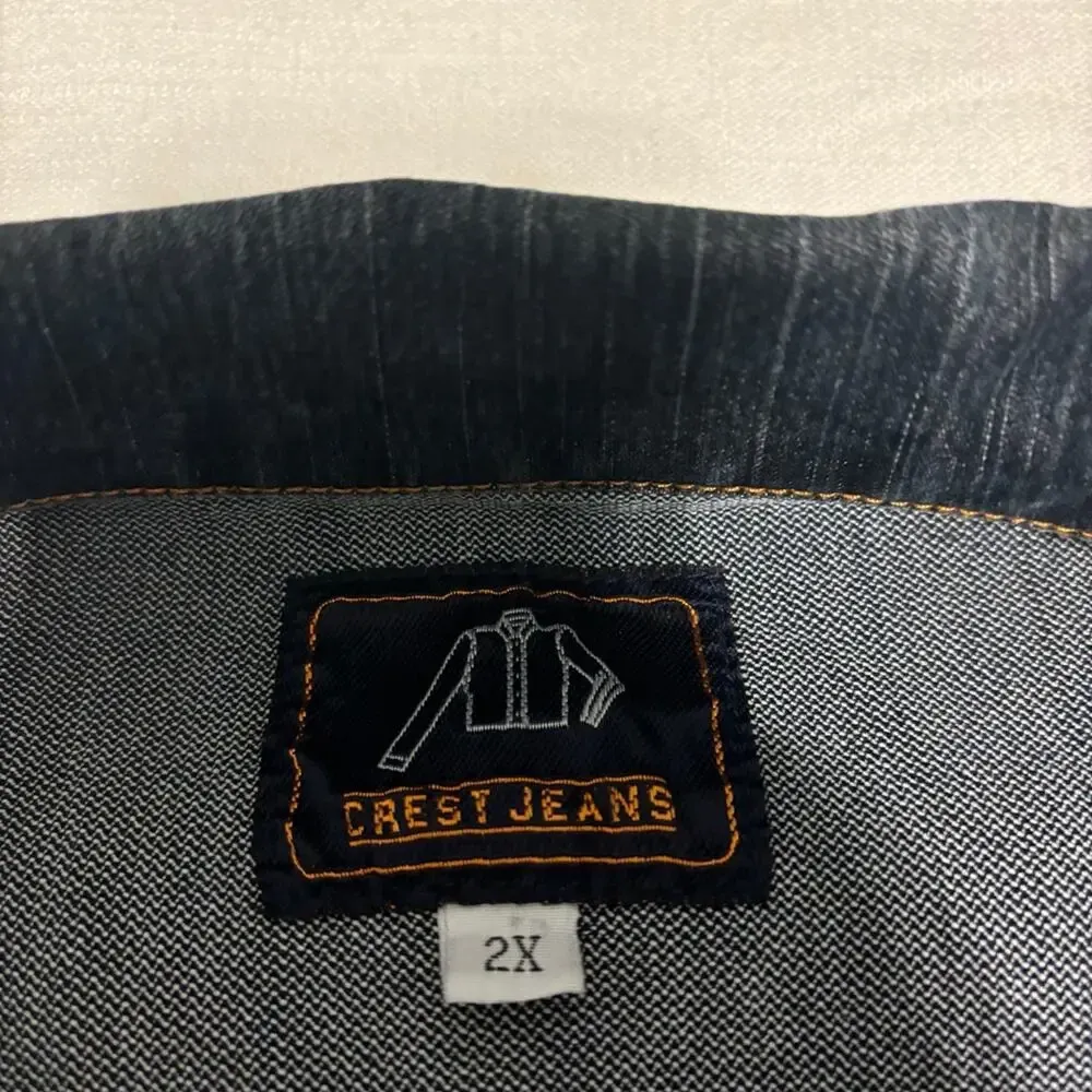 Vintage embroidered denim jacket blue orange y2k crest jeans 2X - Image 2