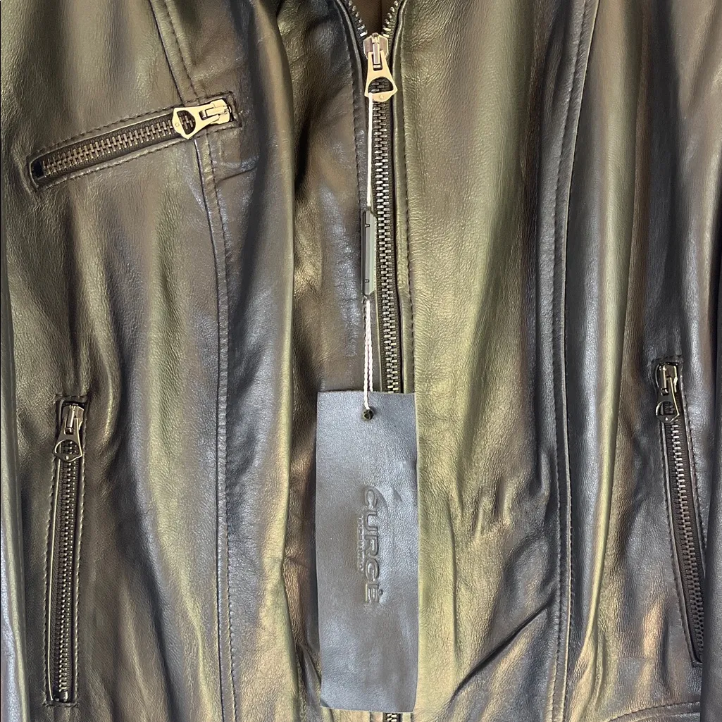 Italian Black Leather Zip Up Jacket Made by CURGÈ Woman size XL‎ or EU 56 NWT - Image 3