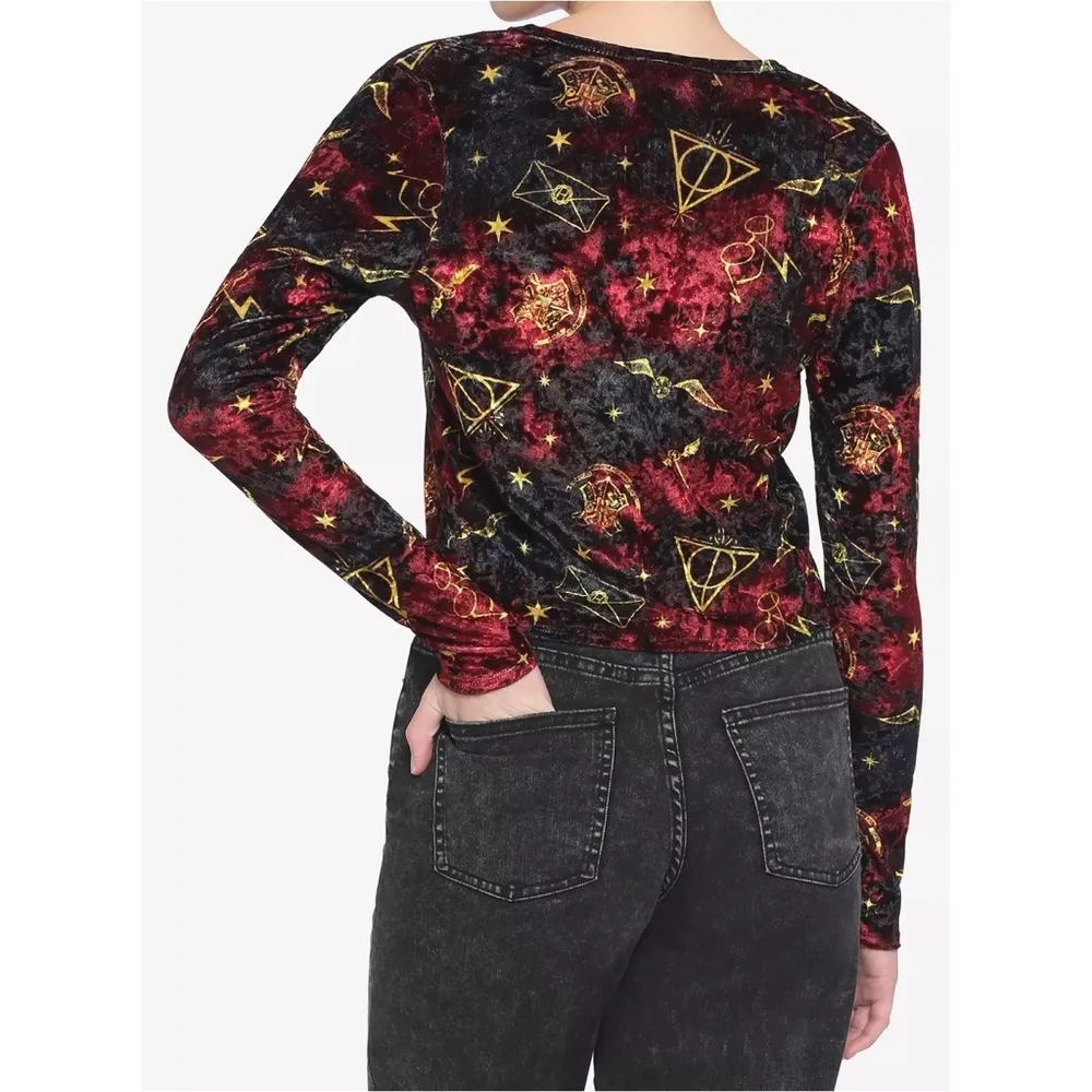 Harry Potter Deathly Hallows Velvet Tie-Front Open Sweater - Image 2