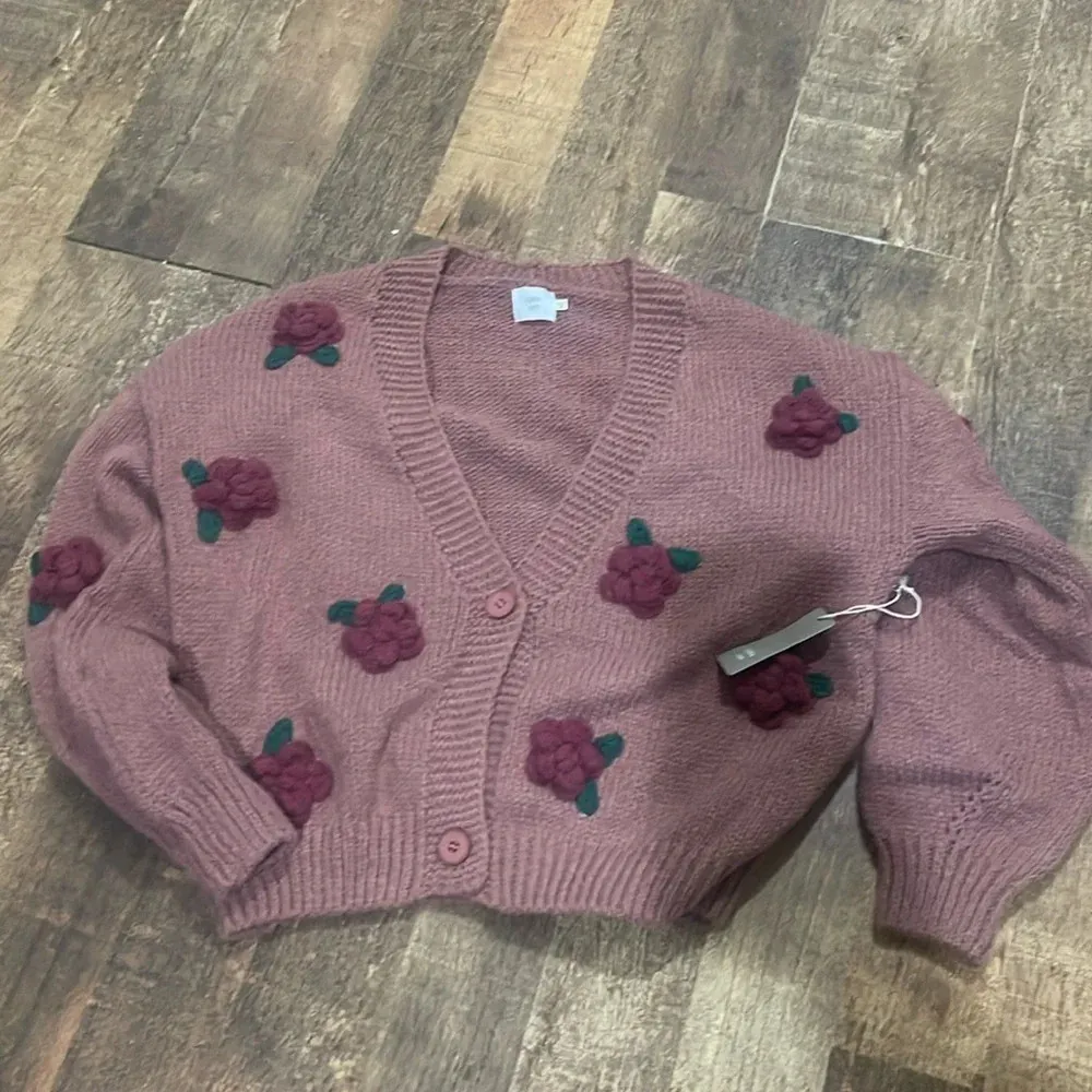 Luna Ivy Pink Open Cardigan Pink with Cherry Details Size M - Image 8