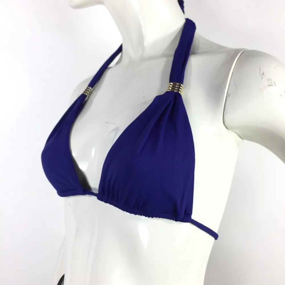 MELISSA ODABASH Grenada Embellished Triangle Halterneck Bikini Top Size 4 Blue - Image 8