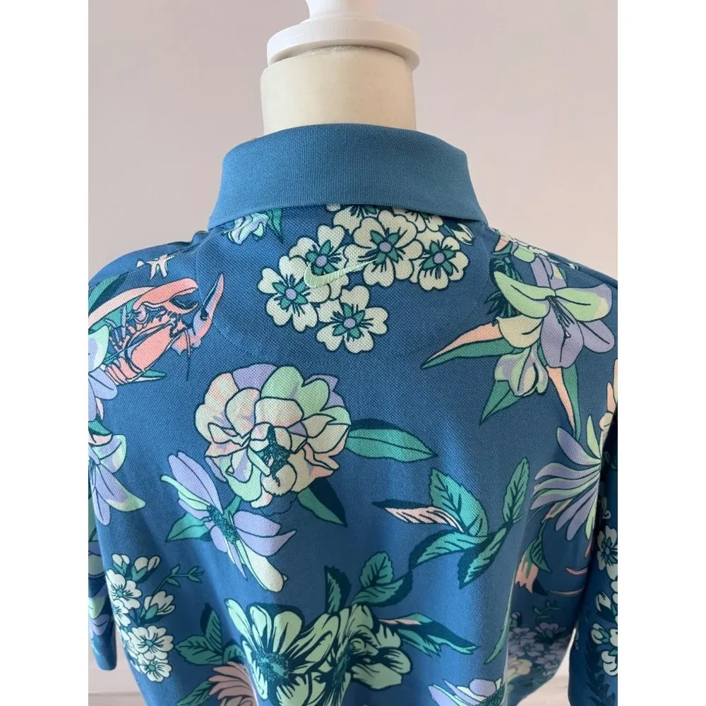 NIKE Women XXL Floral Printed Polo Shirt DRI-FIT Top Loose Fit in BLue - Image 4