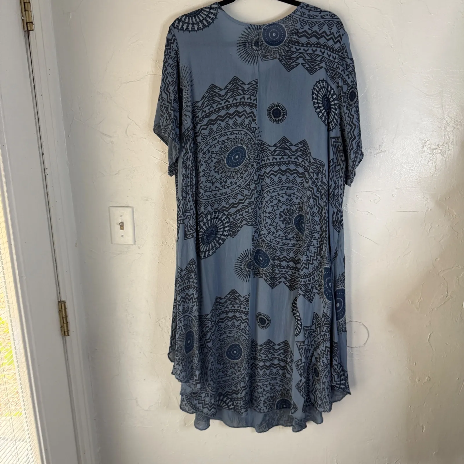 Women's Blue Mandala Print Tunic Dress Made in Italy‎ Short Sleeve Resort Beach Size XL - Image 7