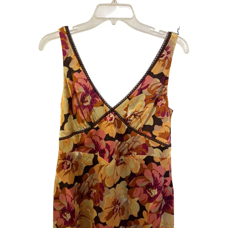 J. Crew Floral Satin Dress Size 6‎ Silk Brown Yellow Pink V-Neck - Image 7