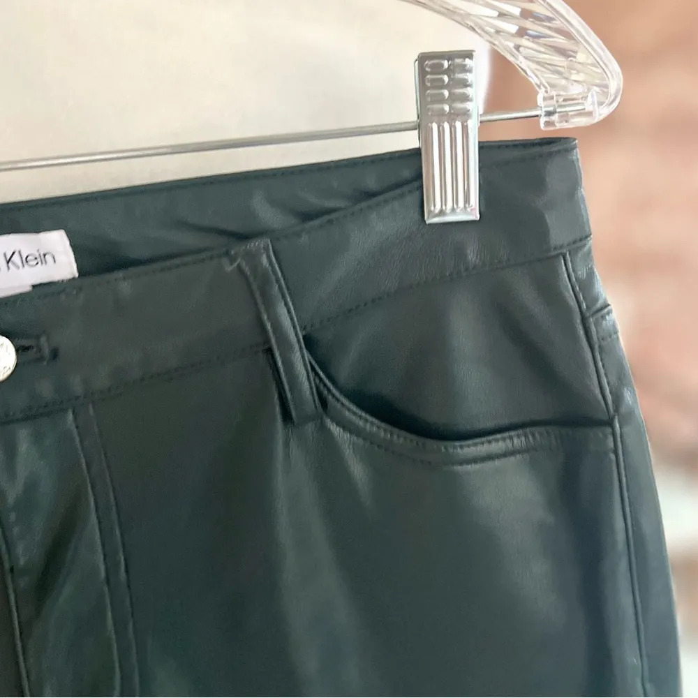 Calvin Klein Pants Faux Leather Hunter Straight Leg Green 4 Trendy Ankle Date - Image 5