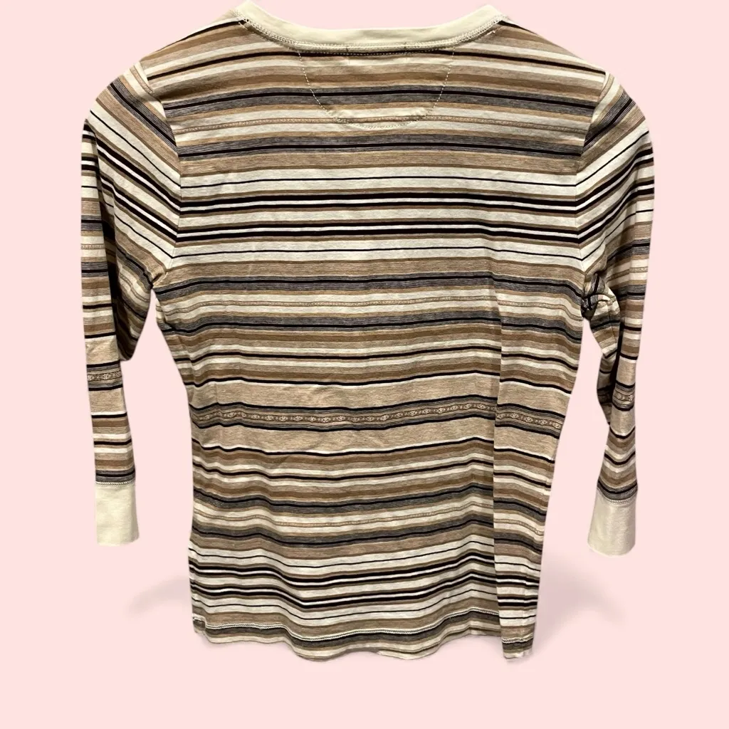 Vintage 90s-Y2K Cute creamy coffee stripe Ralph Lauren henley soft - Image 3