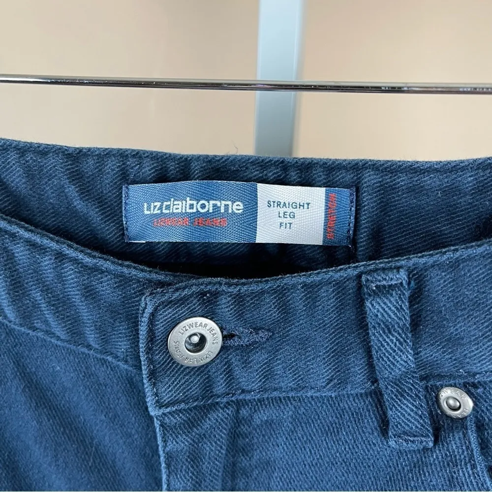 Liz Claiborne Womens 10 Ridged Vintage Straight Leg Navy Blue Jeans 90's Y2K - Image 3