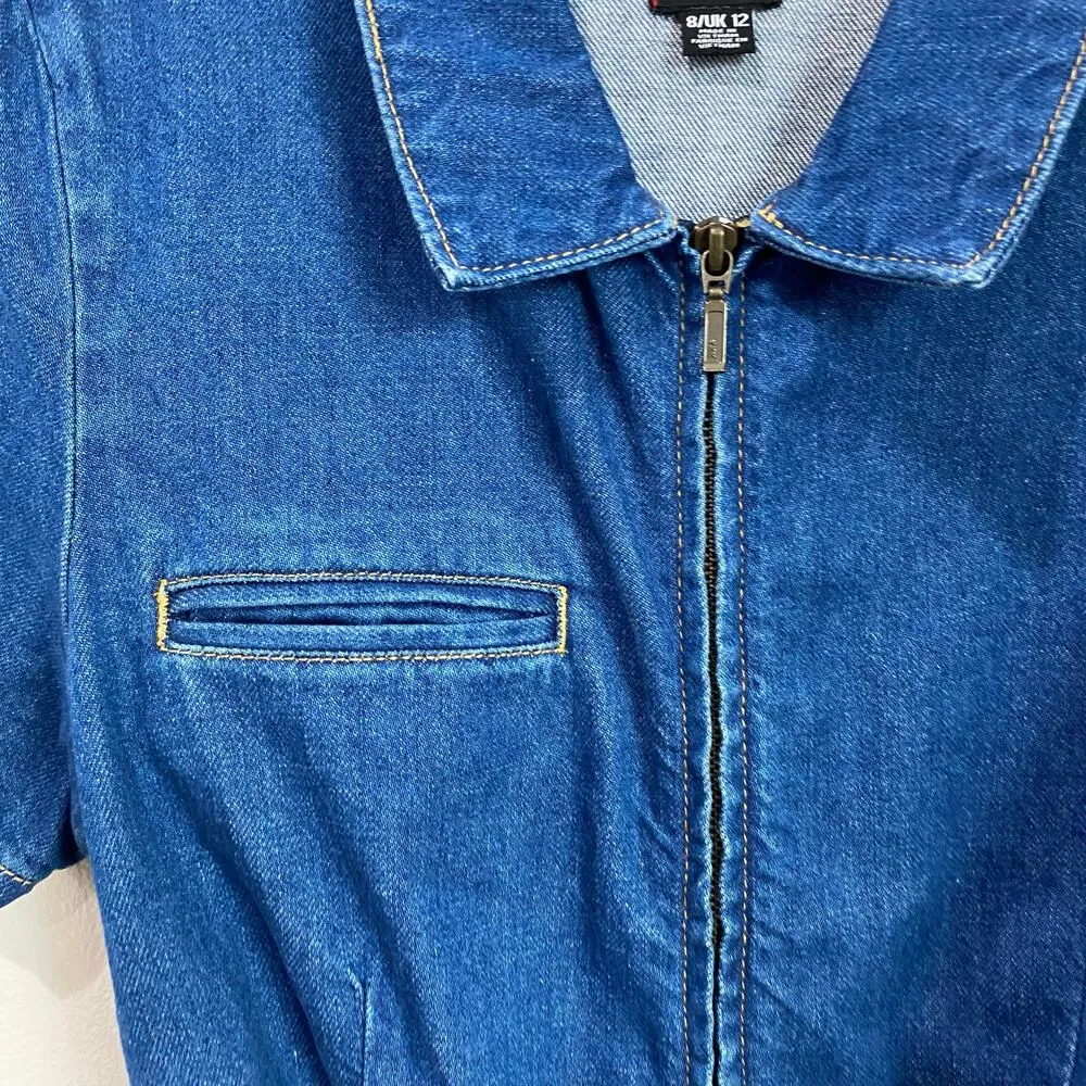 Urban Outfitters BDG Denim Blue Cotton Belted Jumpsuit Romper Size 8 - Image 6