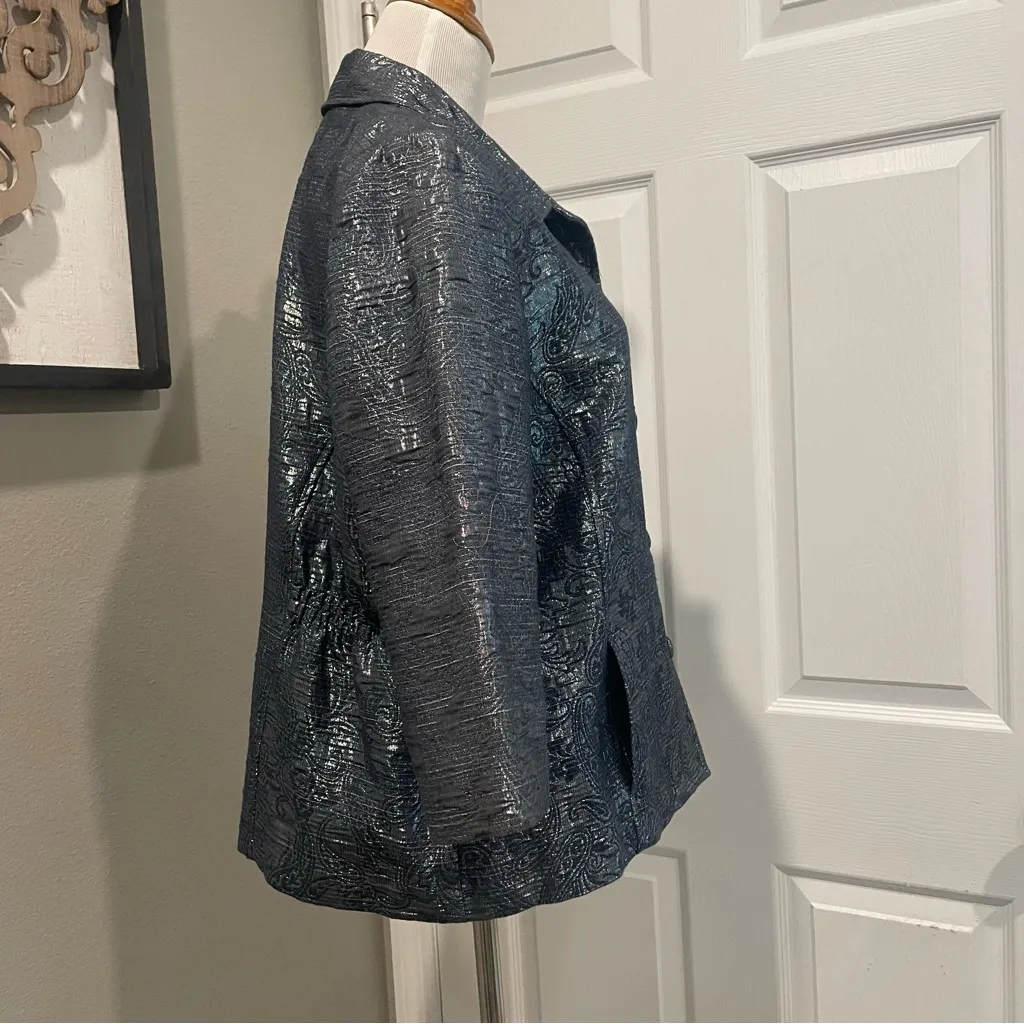 Alfred Dunner Women 16P Coat Jacket Blue Silver 3/4 Sleeve Button Metallic - Image 4