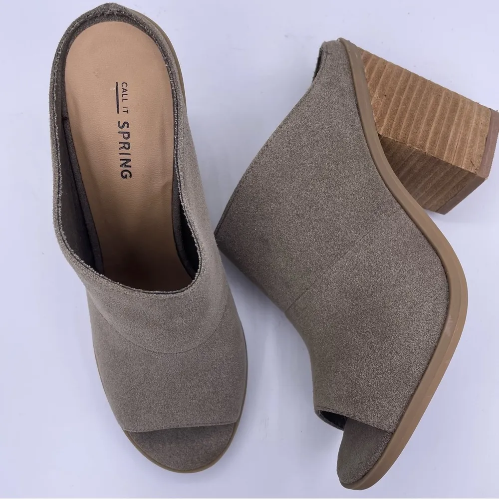 suede peep toe mules stack heeled women’s Size 7.5 Galerassi - Image 9