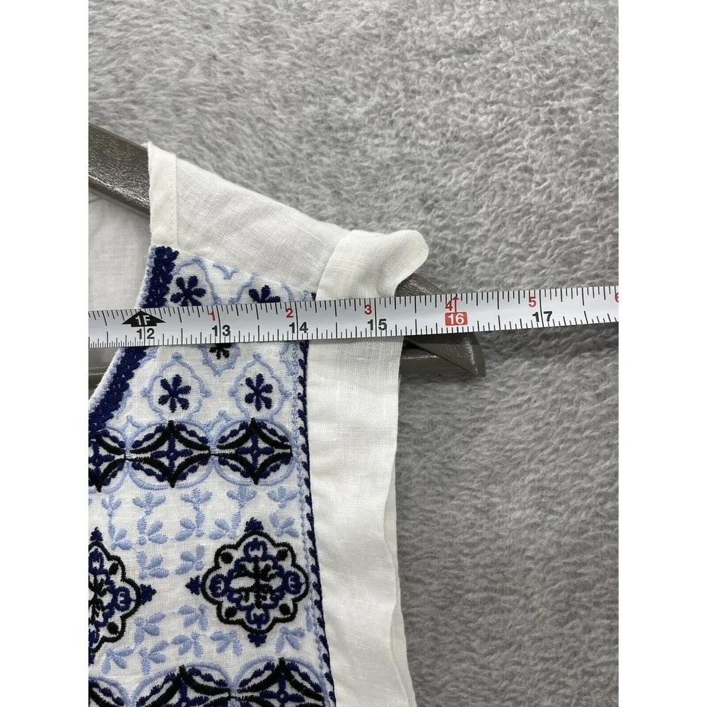 LOFT Ann Taylor Women's Blouse Sleeveless Embroidered Trim White Sz Large Linen - Image 15