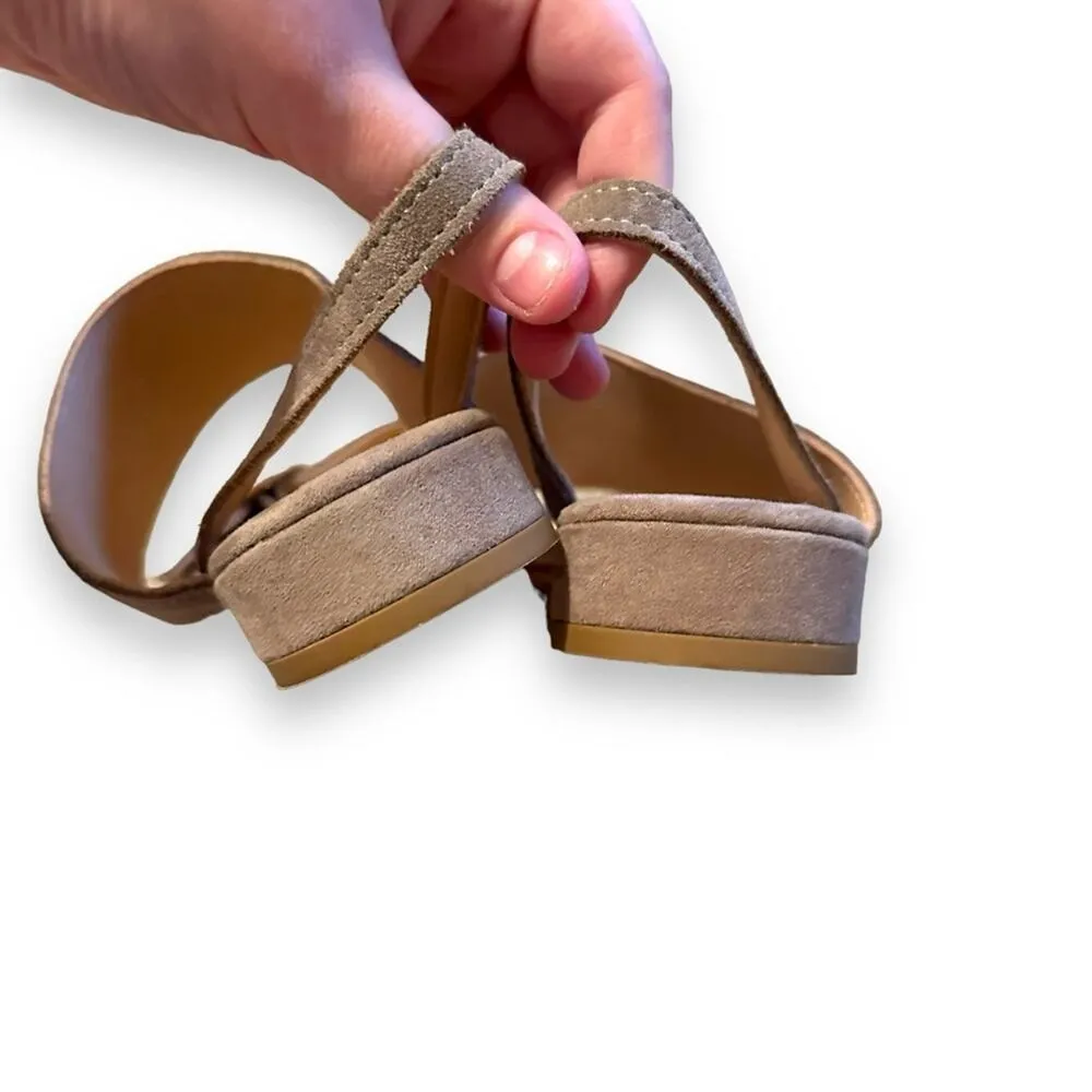Les Italiennes Taupe Suede Double Strap Buckle Slingback Flat‎ Sandals Sz 39 Gray - Image 5