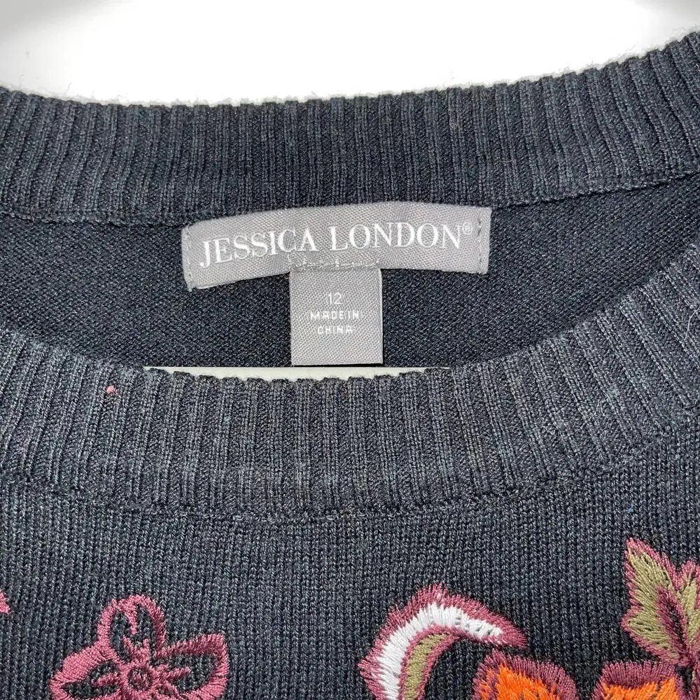 JESSICA LONDON BLACK MULTICOLOR FLORAL DESIGN PULLOVER SWEATER SIZE 12 - Image 3
