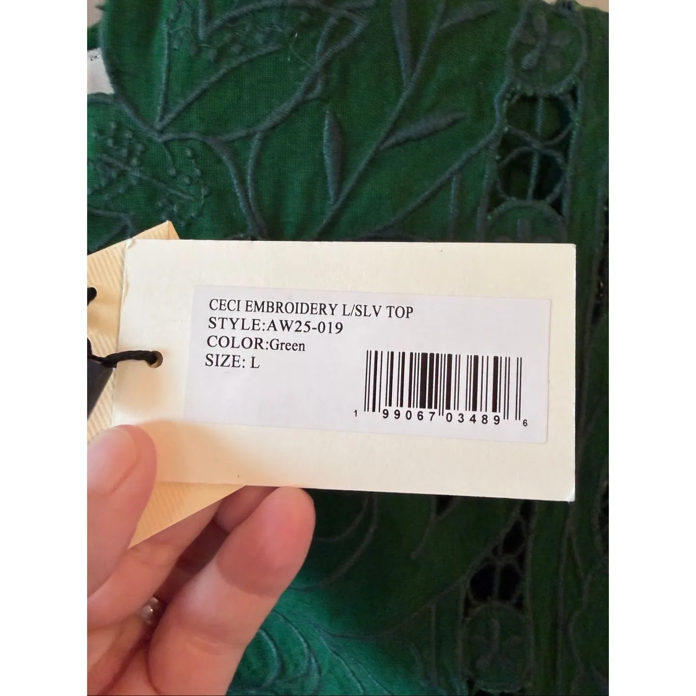 NWT Sea New York Green Ceci Embroidery Long Sleeve Top Size Large - Image 4