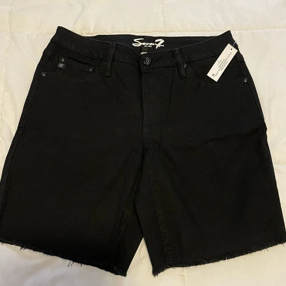 NWT Seven 7 Black Relaxed Bermuda Cut Off Shorts Mid Rise Fray Hem Size 6 - Image 2