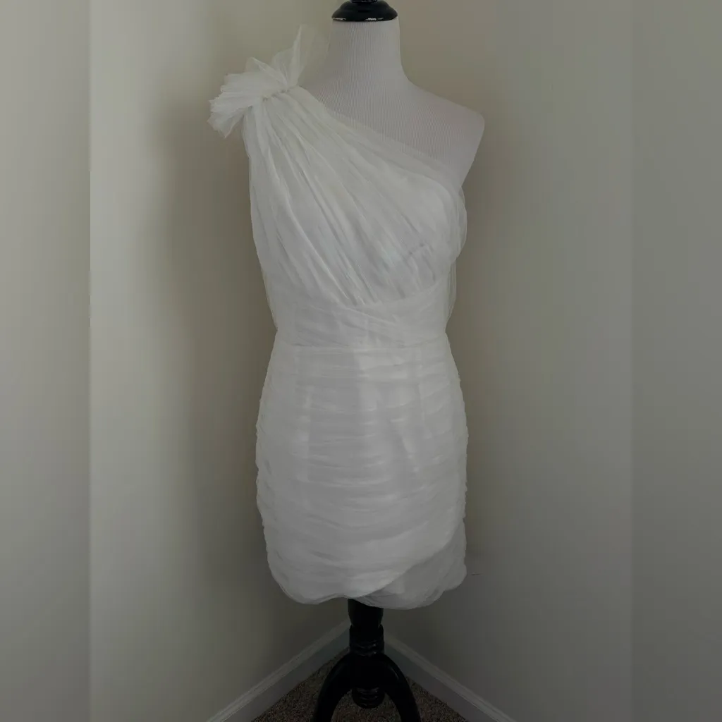 Sau Lee Sidney White Tulle Mini Dress with Detachable Train Wedding Bridal Sz 12 - Image 6