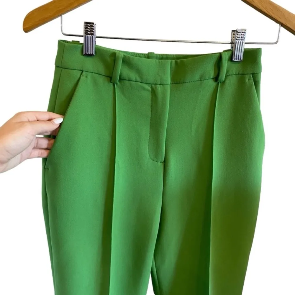 Zara High Rise Straight Leg Pleated Trousers In Apple Green - Image 3