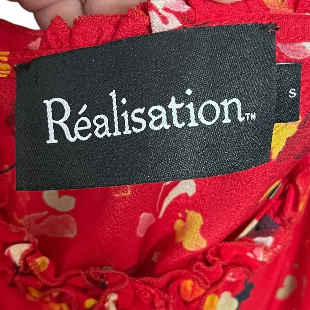 Realisation Par Julia Rouge Fleur Mini Dress Red Silk Women’s Size Small Floral - Image 10