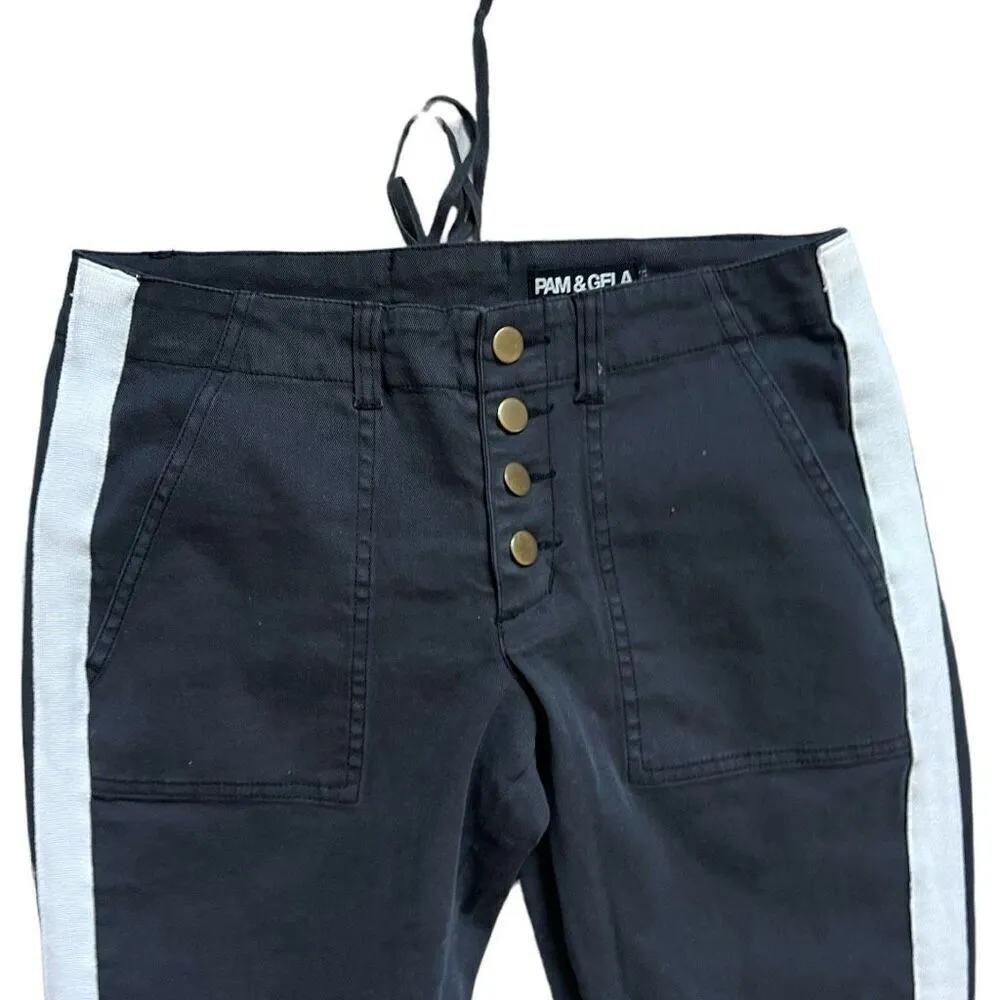 Womens Pam & Gela Cropped Raw Hem Classic Stripe Black Pant Corset Jeans - Sz 27 - Image 4