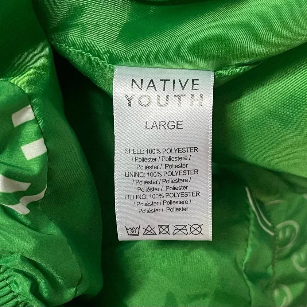 Native Youth Smile Print Jacket Size Large Green Sold Out - Image 8