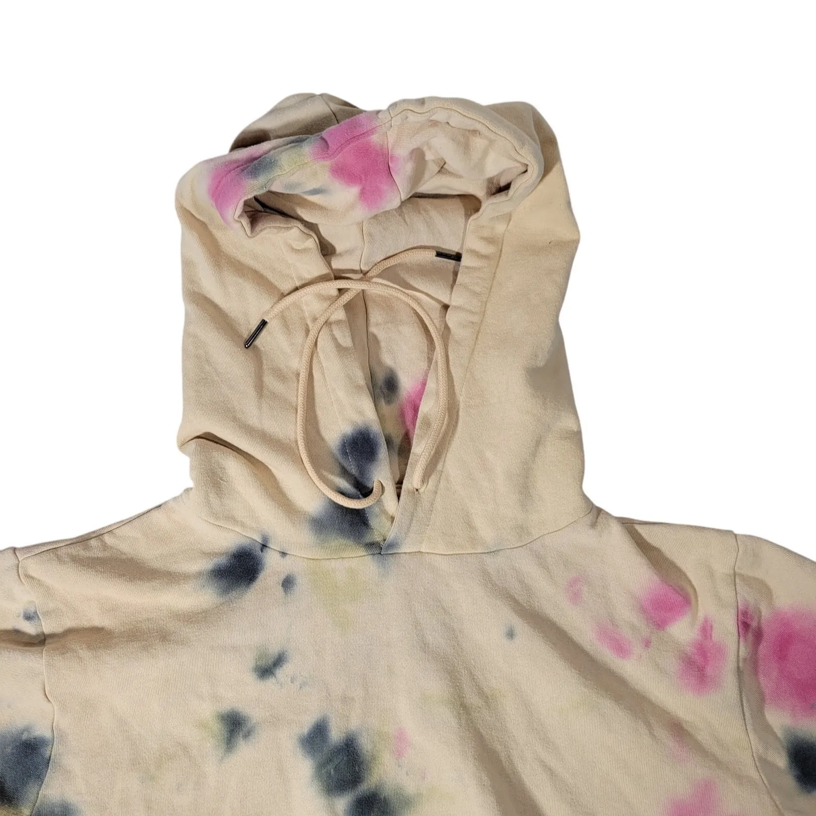 AFRM Tie Dye Cropped Hoodie Sweatshirt Cream Pink Gray Green‎ Size S Tan - Image 5