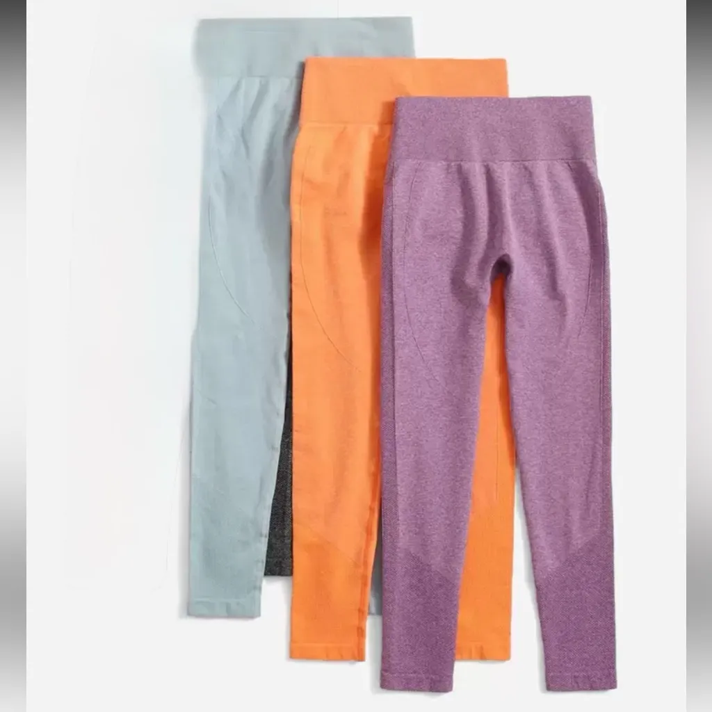 Booty Shaping Leggings Set - Purple, Orange, and Light Blue - Image 2