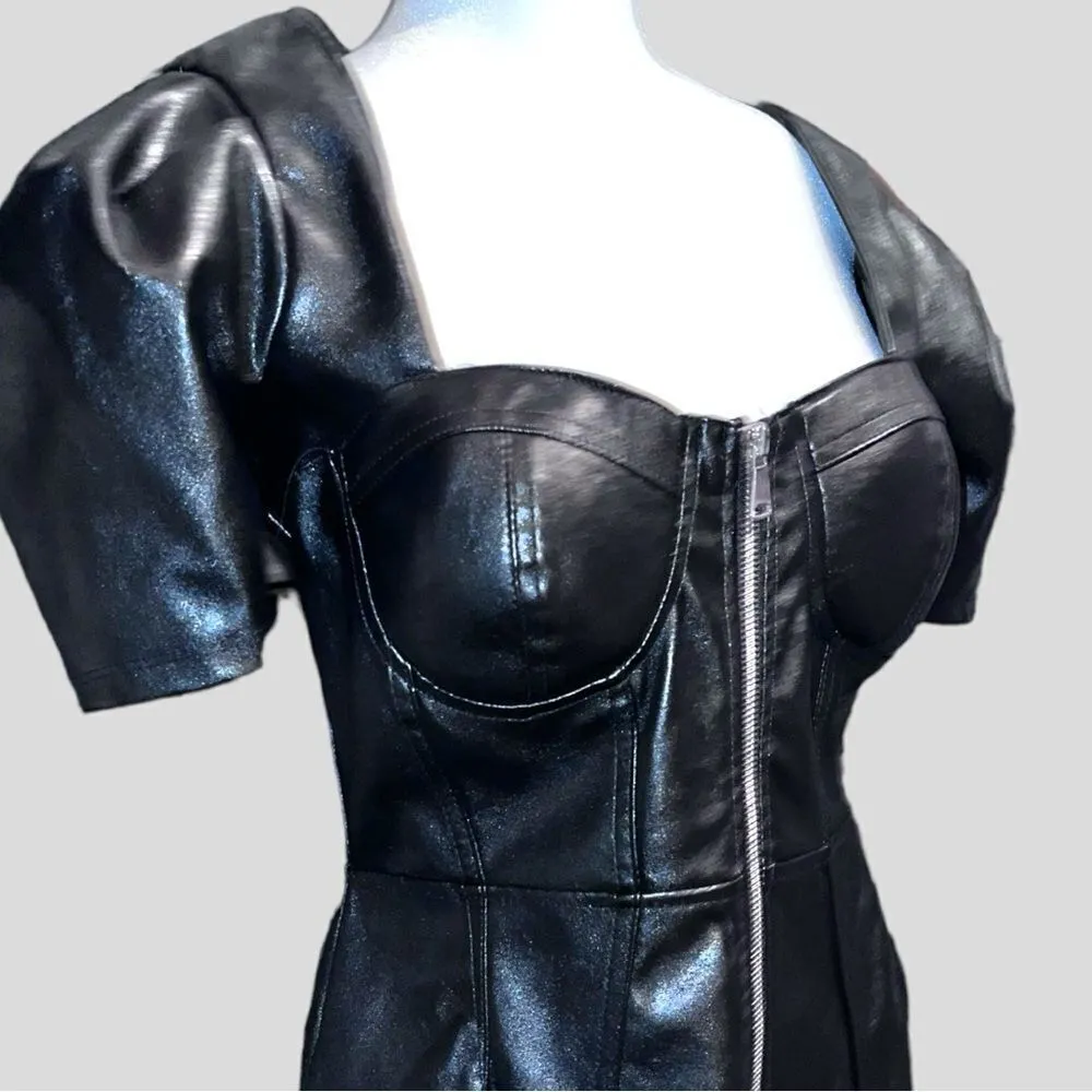 Blashe brand black faux leather zip up front dress. New! Size undefined - Image 7