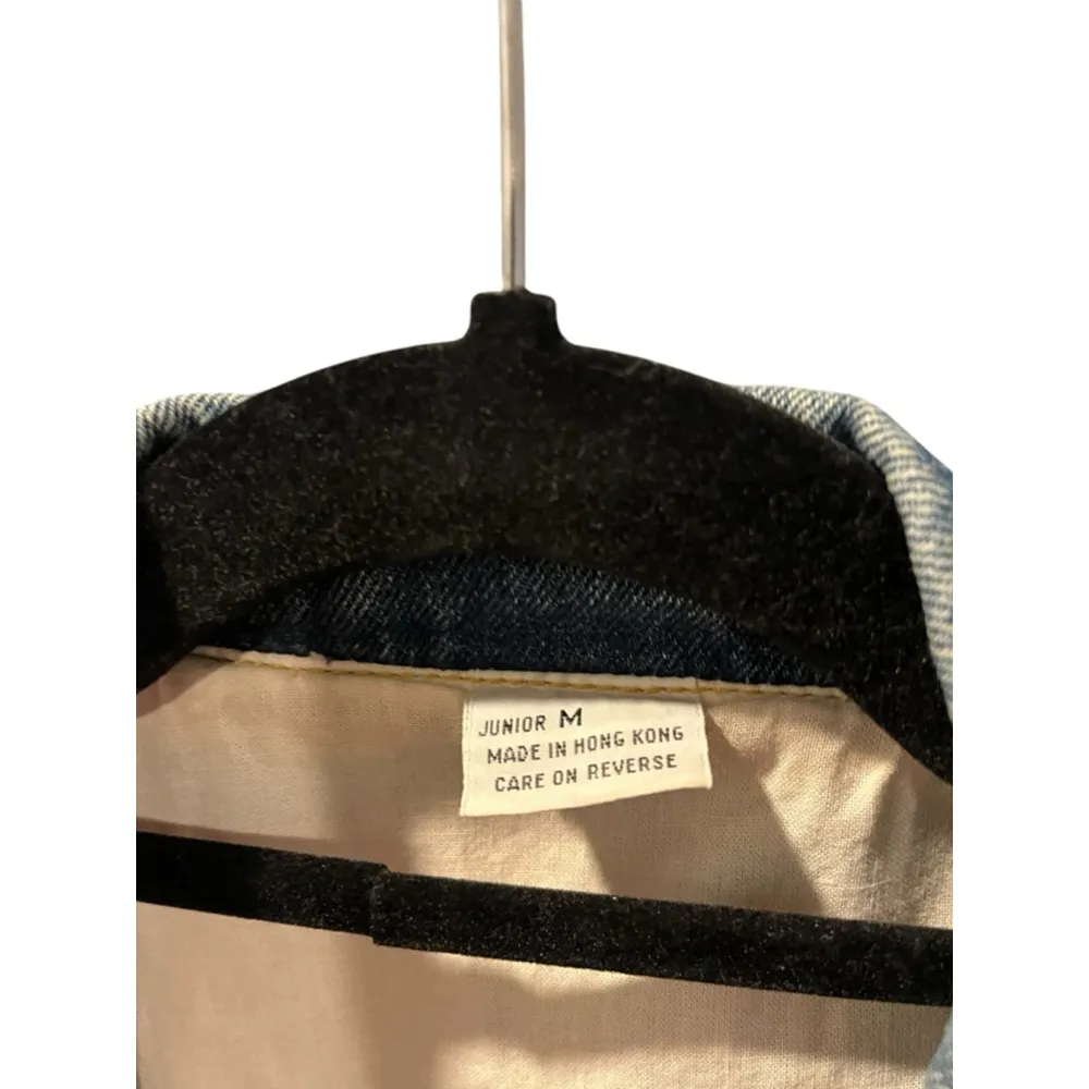 Vintage Gasoline Denim Western Jean Blazer Jacket Size Medium Trim Leather Blue - Image 7