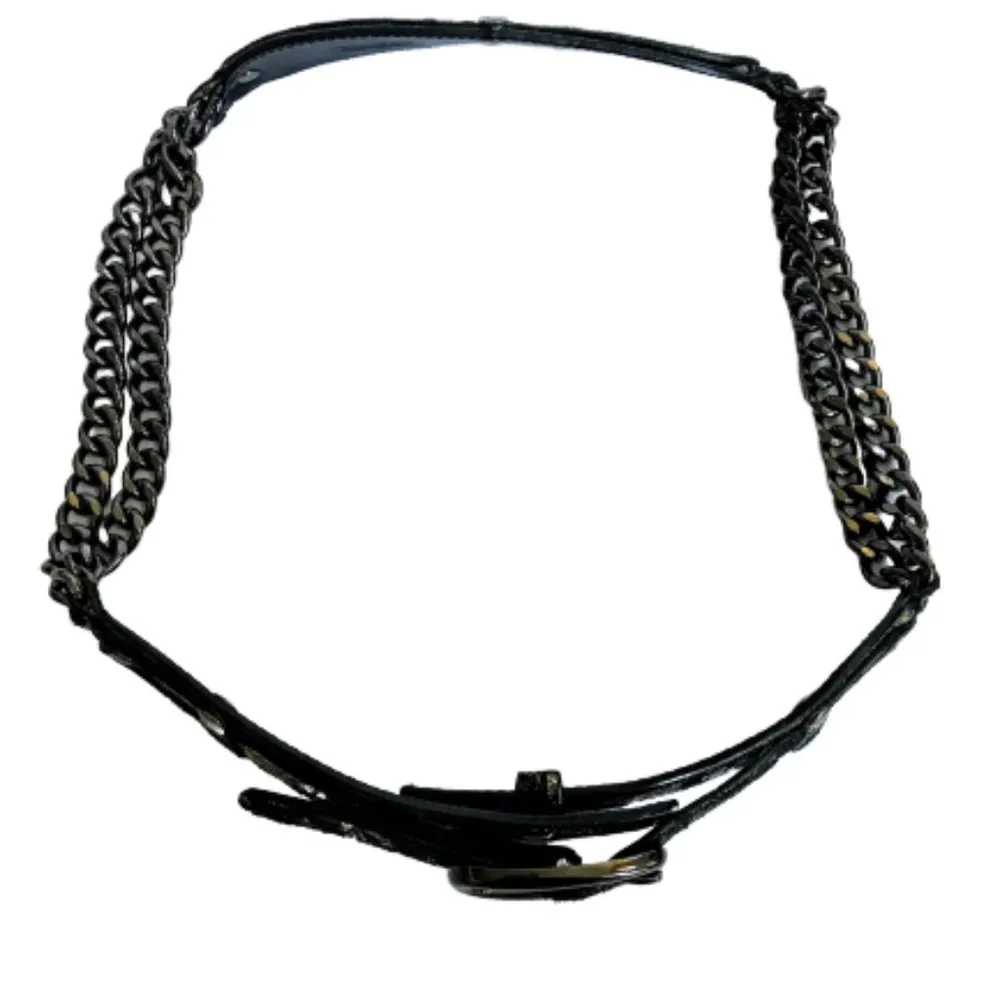 WCM New York Leather Belt Metal Chain Gold & Black Metallic Women's Wrap - Image 9