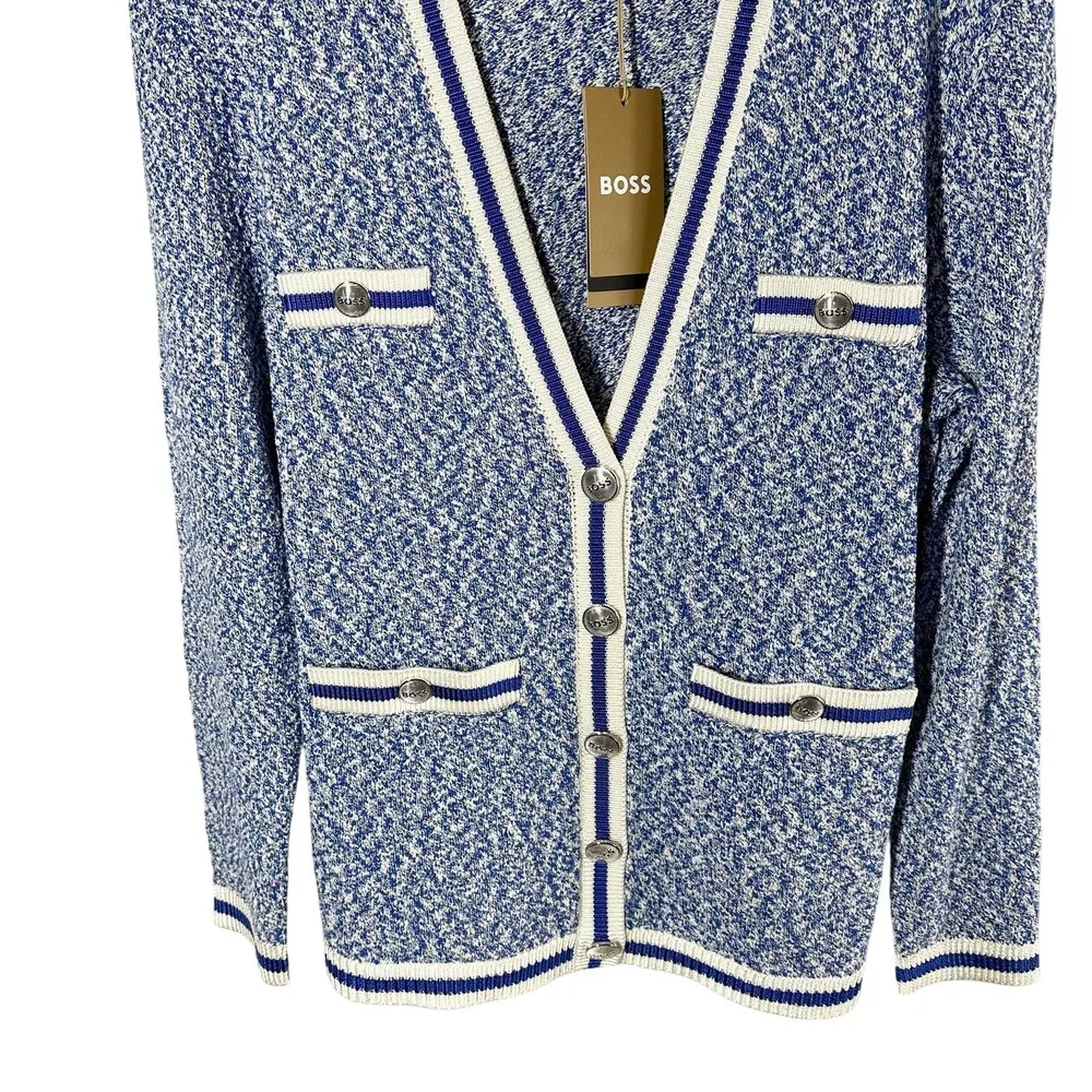 Hugo Boss Folonia Boucle Stripe Cardigan Surf Melange Size Medium - Image 3