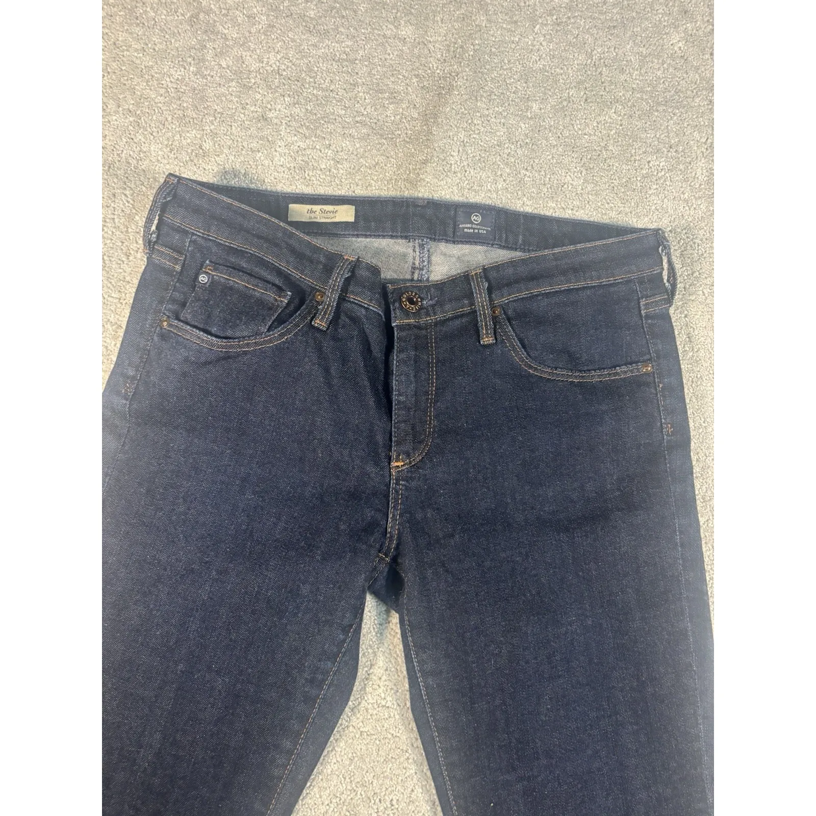 adriano goldschmied jeans stevie slim straight 29r‎ raw hem Dark Wash Mid Rise - Image 4