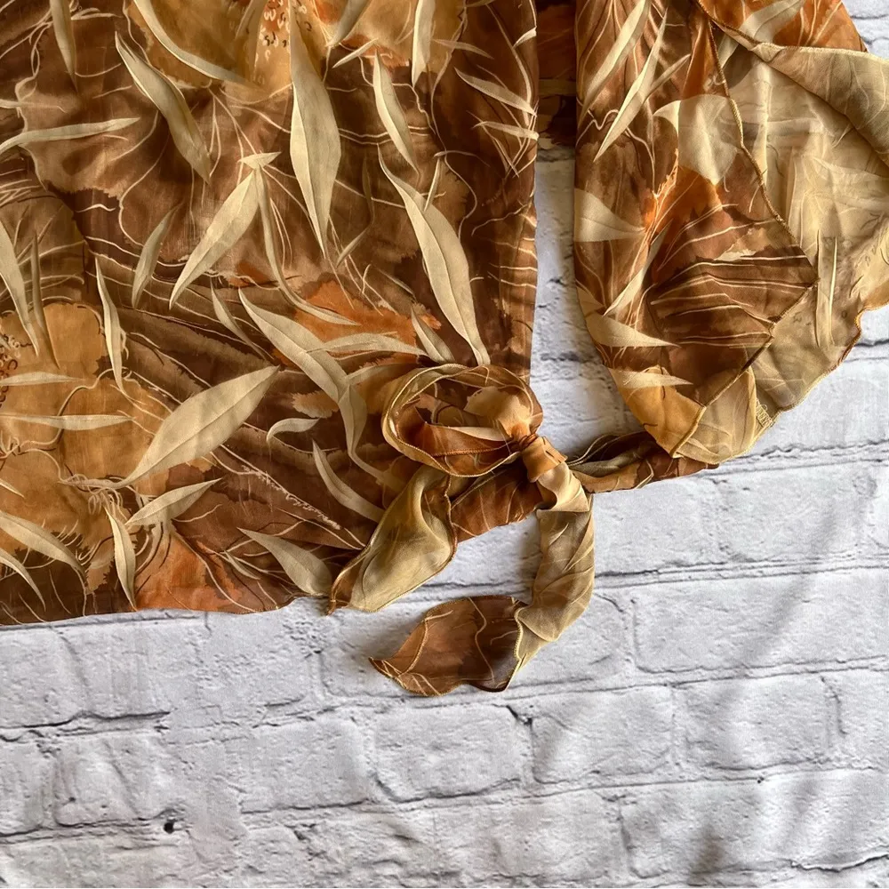 Celine By Champion VTG Y2K Blouse Ten Top Flutter Sleeve Medium Made USA SHEER Brown - Image 14