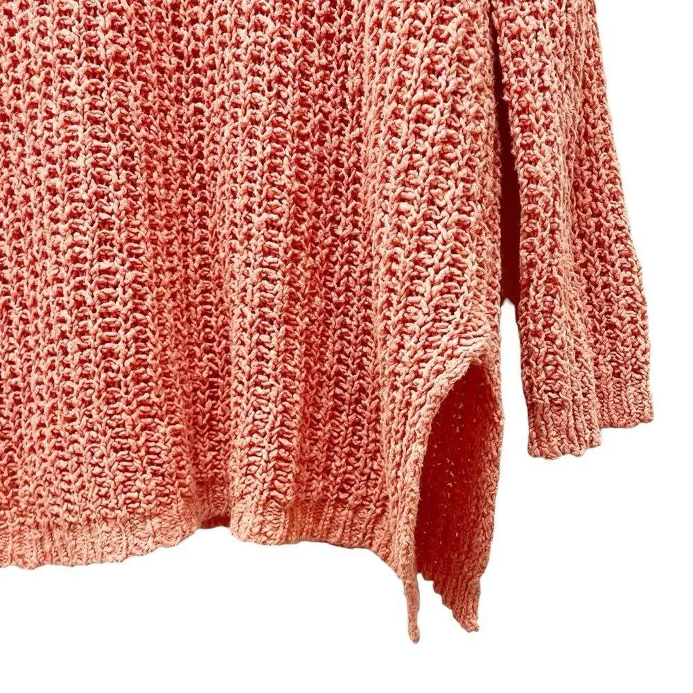 Free People Chunky Sweater Size Medium Greenwich Village Boho Tunic Coral Pink - Image 8