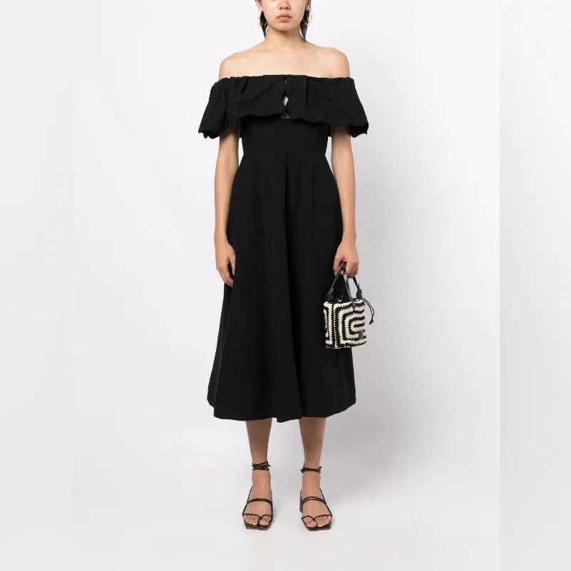 Sea NY Leona Strapless Off the Shoulder Linen‎ Midi Dressn NWT 4 Black - Image 6