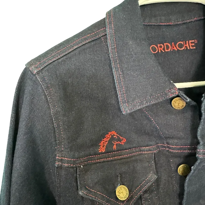 Jordache Dark Denim Jean Jacket with Red Stitching - Image 4