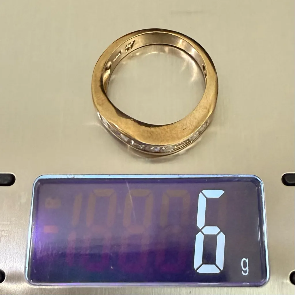 Vintage RF Peak 925 Gold Over Sterling Silver Baguette CZ Curvy Band Ring Siz 8 - Image 9