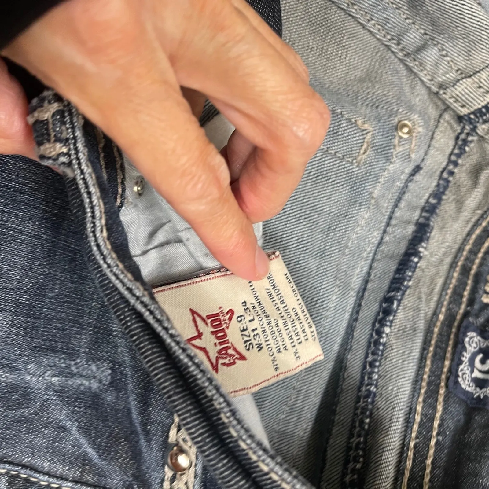 LA Idol USA Womens Embellished Bootcut Jeans Dark Wash Size 9/31 EUC bling boot Blue - Image 4