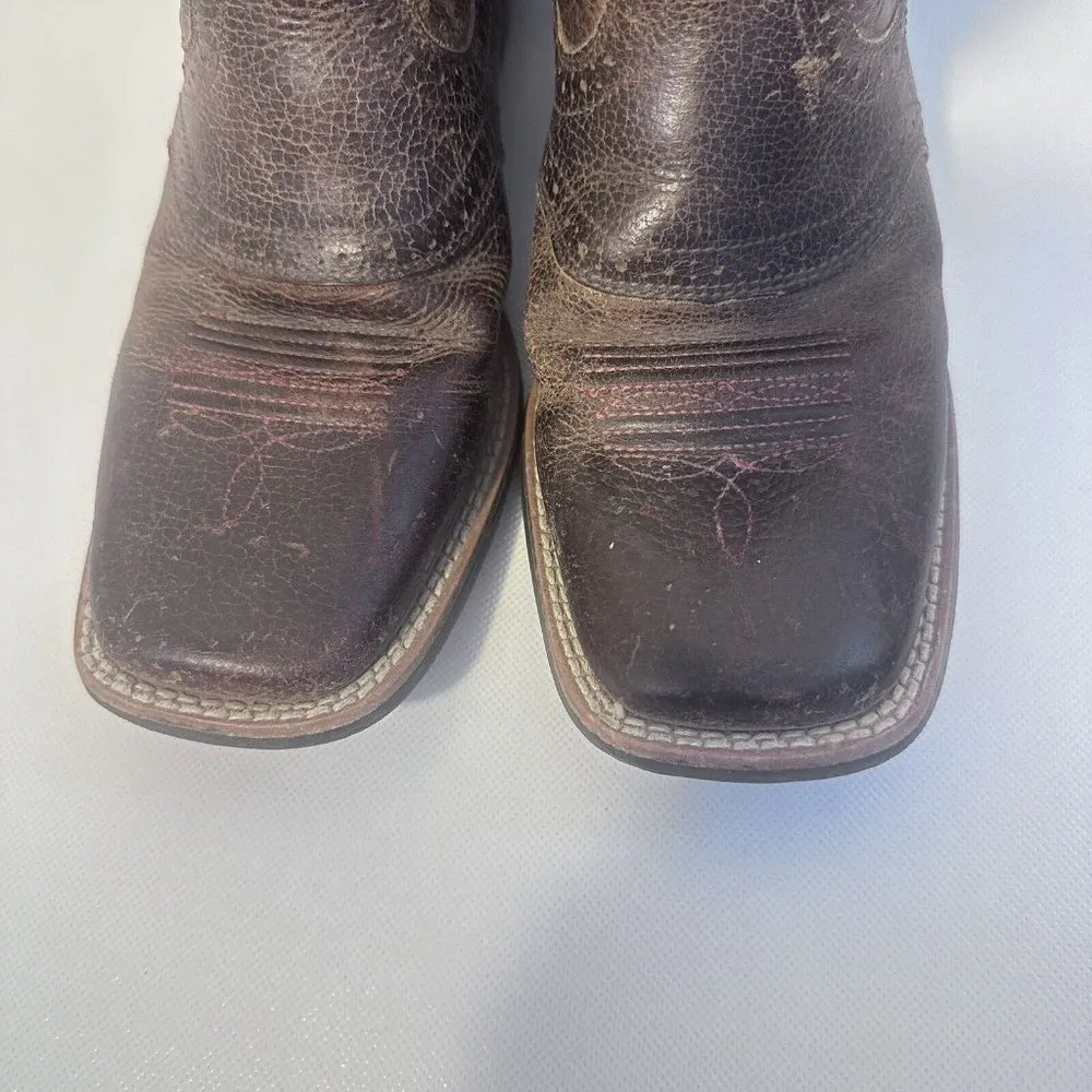 Ariat Boots Womens 5 Brown Western Square Toe Pull On Thick Stitch Low Heel - Image 3