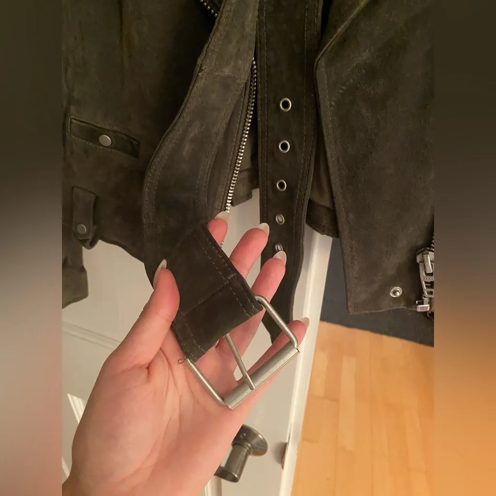 Blank NYC Suede Leather Moto Jacket in Herb Green - Image 12