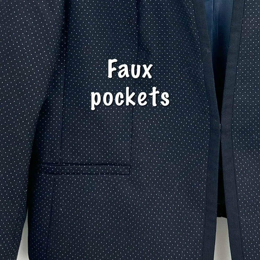 Talbots Blazer Navy Blue Wool Blend Polka Dot Jacket Blazer Size 12 - Image 6