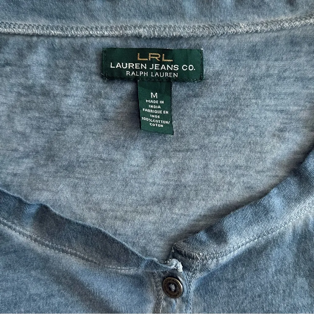 LRL Ralph Lauren Jeans Co. Blue 3/4 Sleeve Cotton Henley Boho Embroidered Size M - Image 4